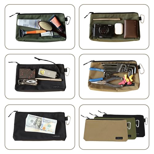 COREFLEX Premium Tool Pouch Zipper Bag, Small Tool Bag, Multipurpose Storage pouch, Heavy duty Flat Bottom Tool bag with YKK Zipper (3 pack Medium 10inch) - size: 3 pack Medium 10inch Khaki