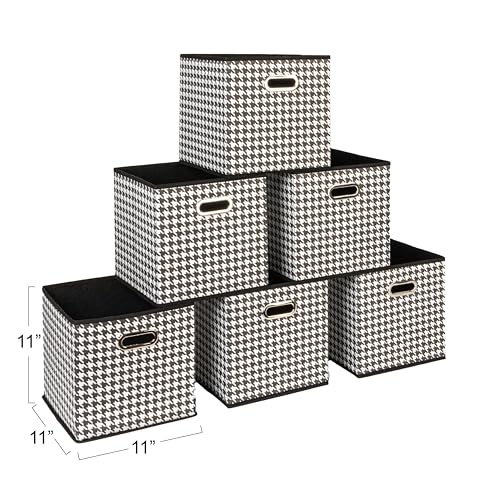 Household Essentials Fabric Storage Bins 6 Piece Set, Houndstooth White and Black (Pack of 6) - color: White and Black, size: 11” L x 11” W x 11” H (Pack of 6)