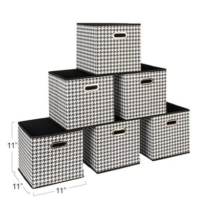 Household Essentials Fabric Storage Bins 6 Piece Set, Houndstooth White and Black (Pack of 6) - color: White and Black, size: 11” L x 11” W x 11” H (Pack of 6)