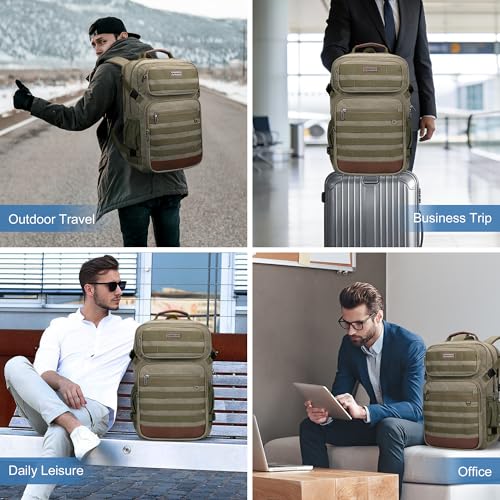 WITZMAN Canvas Travel Backpack for Men Multiple Pockets Fit 16 inch Laptop Backpack Carry-on Airline Approved(A8025 Army Green) - color: Army Green