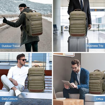 WITZMAN Canvas Travel Backpack for Men Multiple Pockets Fit 16 inch Laptop Backpack Carry-on Airline Approved(A8025 Army Green) - color: Army Green