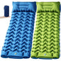 2 Pack Ultralight 4-Inch Camping Sleeping Pad with Built-in Foot Pump, Inflatable Mat for Side Sleepers, Stays Inflated Overnight, Compact for Festivals, Backpacking & Car Camping - color: Green/Blue + Blue