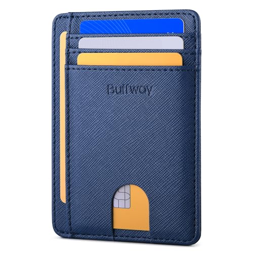 Buffway Slim Minimalist Front Pocket RFID Blocking Leather Wallets for Men and Women - Cross Blue - color: Cross Blue