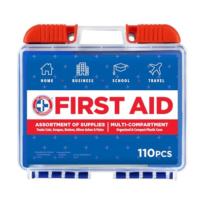 Be Smart Get Prepared 110 pc First Aid Kit: Clean, Treat, Protect Minor Cuts, Home, Office, Car, School, Business, Travel, Emergency, Outdoor, Camping & Sports, FSA/HSA (Packaging may vary) - size: 1 Count (Pack of 1)