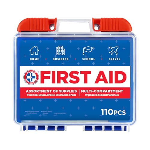 Be Smart Get Prepared 110 pc First Aid Kit: Clean, Treat, Protect Minor Cuts, Home, Office, Car, School, Business, Travel, Emergency, Outdoor, Camping & Sports, FSA/HSA (Packaging may vary) - size: 1 Count (Pack of 1)