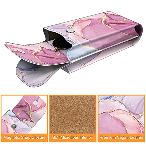 FINTIE Double Glasses Case with Carabiner Hook, Portable Vegan Leather Eyeglass Case Anti-scratch Sunglasses Pouch - color: Glittering Marble