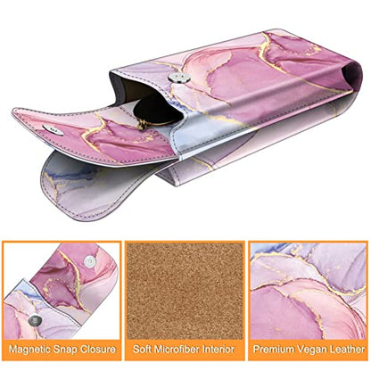FINTIE Double Glasses Case with Carabiner Hook, Portable Vegan Leather Eyeglass Case Anti-scratch Sunglasses Pouch - color: Glittering Marble