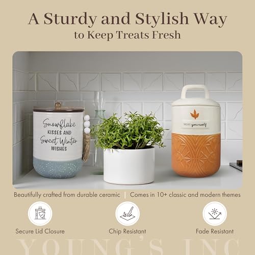 Young's Inc. Ceramic Cookie Jar - Cute Kitchen Counter Storage Canister with Lid - Perfect for Cookies, Coffee, Tea, Candy, Dog Treats, and More - Happy Camper - Mint - color: Teal