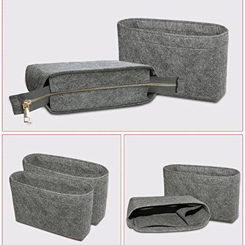 Felt Tote Bag organizer with Zipper Small Purse Organizer Insert With 2 Packs fits NeoNoe Series,Grey | With Zipper, Purse Organizer Insert, 2 Packs, Fits NeoNoe Series - color: Grey