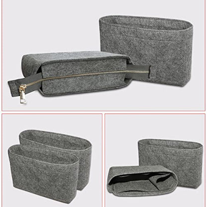 Felt Tote Bag organizer with Zipper Small Purse Organizer Insert With 2 Packs fits NeoNoe Series,Grey | With Zipper, Purse Organizer Insert, 2 Packs, Fits NeoNoe Series - color: Grey