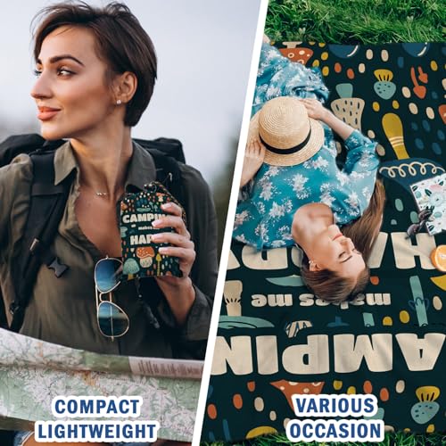 Camping Mushroom Pocket Picnic Blankets, Camp Fall Mini Beach Camping Blanket Waterproof Sandproof, Rustic RV Outdoor Picnic Blanket Mat Gifts for Camper Campsite Travel Hiking 55x60in - color: Mushroom