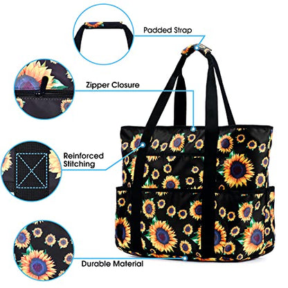 Becokan Beach Bags for Women Large Beach Tote Bag with Zipper Pockets Beach Bag Waterproof Sandproof Travel Nurse Tote Bag - color: Sunflowers