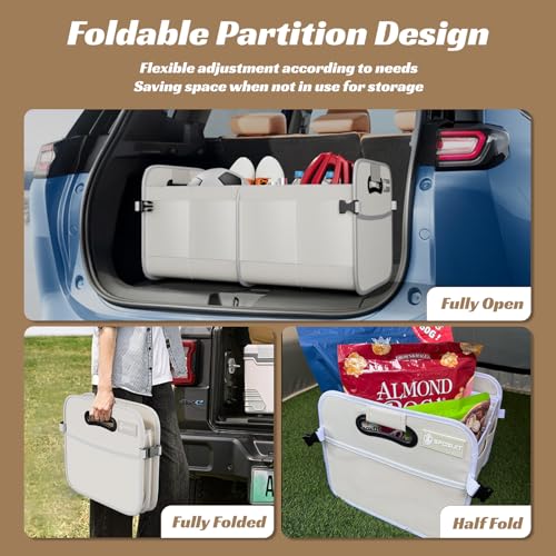 Sposuit Trunk Organizer for Car - 70L Collapsible Trunk Storage with 11 Pockets & Reinforced Handles, SUV Trunk Organizers for Grocery Cargo(White) - color: White, size: Large
