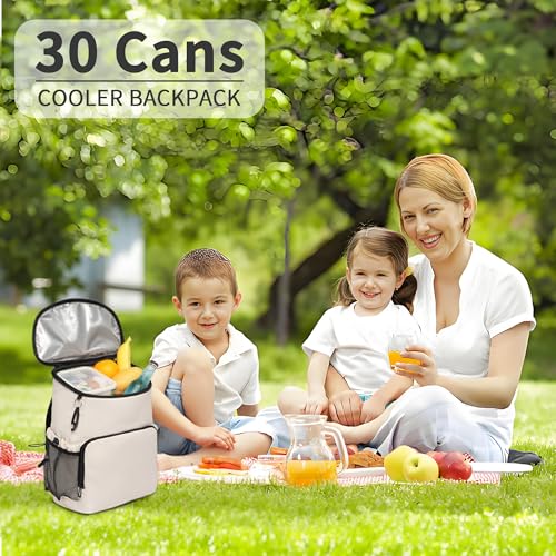 Backpack Cooler for Men and Women Insulated Waterproof Soft Lightweight Cooler Bag Leakproof 30 Cans Travel Camping Picnic Beach - color: Cream, size: 30 Cans