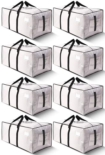 HOMESURE Supports 200lbs Heavy Duty Moving Bags - Strong Zipper & Wrap-Around Handles - Water-Resistant Storage Totes, Durable Alternative to Moving Boxes - 8 Pack - Semi-Transparent - color: Semi-Transparent