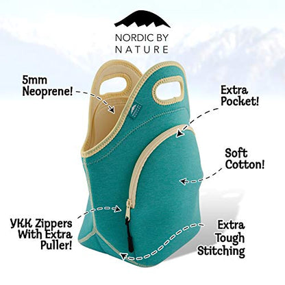 Nordic By Nature Insulated Neoprene Lunch Bag, Soft & Foldable Washable & Reusable Extra-Pocket (L) Lagoon - color: Lagoon, size: Large