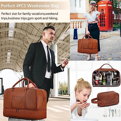 Wogarl Weekender Bag for Women Men Large Overnight Bag Travel Duffel Bag with Shoe Compartment Toiletry Satchel Bag Carry On Bag Fit 21" Laptop - color: Dark Brown