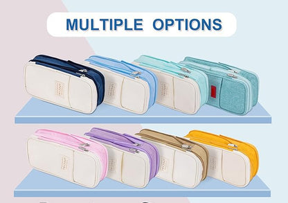 Arnuixty Large Storage Pencil Case Pen Bag with Zipper Big Capacity Pouch Organizer for Office Travel Holder Box - color: Khaki