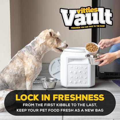Vittles Vault Pawprint Pet Food Storage Container For Dog Food, Kibbles/Bird Seed/Oatmeal/Rice/Flour/Cereal, BPA Free, Plastic, Sealed Airtight For Cat Food, Up To 25 lb, Made in USA, With Scoop, Gray - size: 25 Pounds