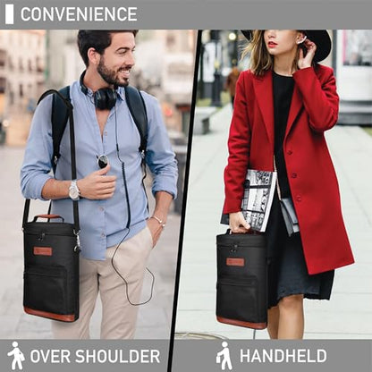 opux Wine Bag 2 Bottle Wine Tote Carrier, Insulated Wine Cooler Bag for Travel Picnic, Leakproof Portable Bottle Padded Case, Wine Gifts For Women Men Wine Lovers Christmas, Black - color: Solid Black