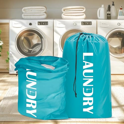 Sylfairy Laundry bags, 2 Pack Travel Laundry Bag for Dirty Clothes with Drawstring, Heavy Duty Laundry Bag for Traveling Camping, Easy Fit a Laundry Hamper or Basket Travel Essentials - color: Green+Green