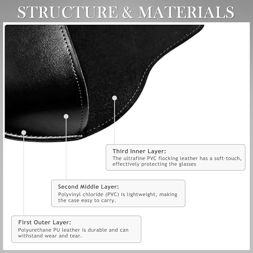 SUNGAIT Vegan Leather Glasses Case Portable Sunglasses Holder Hard Shell Slim Design Travel-Ready - color: Black