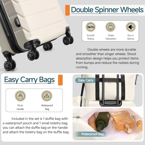 Hoteel Luggage Sets 3 Piece, 4-Yr Warranty, PC+ABS Hard Shell Expandable Suitcases with Wheels, TSA Aproved Lock and Carry on Bags, Travel Suit Case Set for Men and Women, (3-Piece, Beige) - color: Beige, size: 3 Piece Set (Expandable 20/DB/TB)