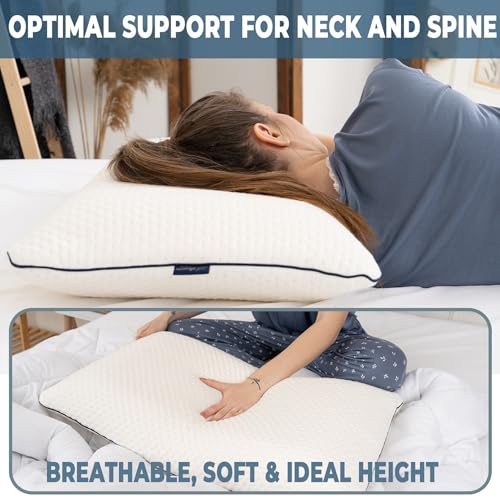 alkamto Memory Foam Pillow 27.5X 18 in”– Ergonomic Neck Support Pillow – Oeko-Tex Certified – Breathable & Thermoregulating Cover – Ideal for Back & Side Sleepers (27.5" (L) × 18" (W) × 4.7" (H)) - size: Queen