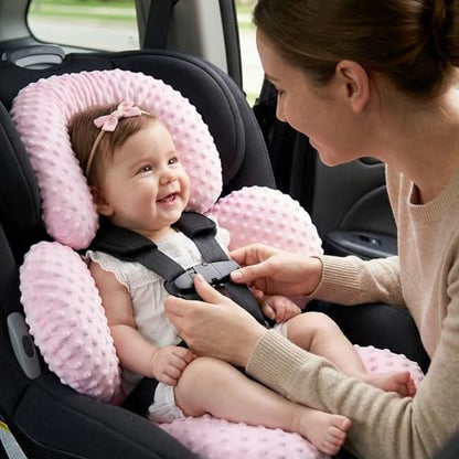 Pro Goleem Infant Car Seat Head Neck Body Support, Ultra-Soft Minky and Microfiber Newborn Car Seat Insert, Perfect for Car Seat, Stroller, 2-in-1 Reversible, Girls, Pink - color: Pink