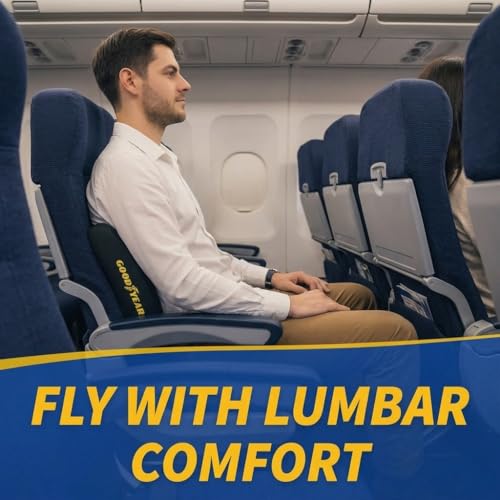 Goodyear Ergonomic Lumbar Support Pillow for Office Chair, Gaming Chair, or Car, Memory Foam Cushion with Ventilated Mesh and Adjustable Strap for Long Lasting Comfort