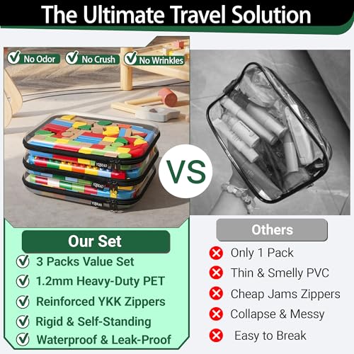 YQBRAO 3-Pack Large Clear Hard Shell Zipper Case, 1.2mm Rigid Toy & Cosmetic Bags, Heavy-Duty Diaper Bag Pouch Set with YKK Zippers, Waterproof Travel & Makeup Organizer (Black) - color: Black, size: 3 Pack(L)