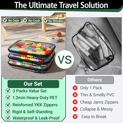 YQBRAO 3-Pack Large Clear Hard Shell Zipper Case, 1.2mm Rigid Toy & Cosmetic Bags, Heavy-Duty Diaper Bag Pouch Set with YKK Zippers, Waterproof Travel & Makeup Organizer (Black) - color: Black, size: 3 Pack(L)