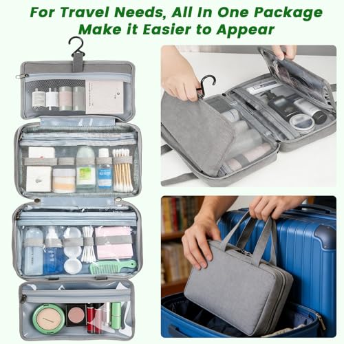4-Layer Foldable Hanging Toiletry Bag – Large Capacity Travel Organizer with Dry-Wet Separation, Portable Toiletry Kit for 3-5 People (Grey) - color: Grey