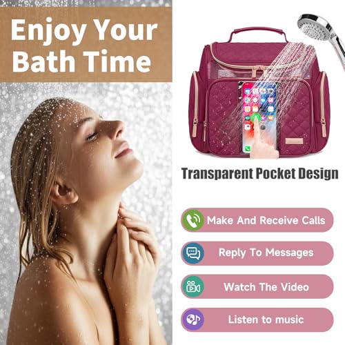Large Toiletry Bag for Women Men,Bathroom Bag,Water Resistant Shower Bag,Makeup Bag,Toiletry Bags for Traveling,Hanging Toiletry Bag with Transparent Waterproof Phone Pocket (Wine Red) - color: Wine Red