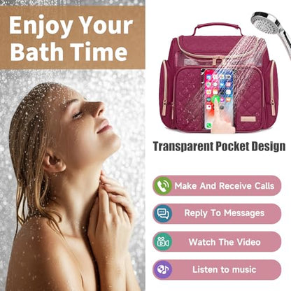 Large Toiletry Bag for Women Men,Bathroom Bag,Water Resistant Shower Bag,Makeup Bag,Toiletry Bags for Traveling,Hanging Toiletry Bag with Transparent Waterproof Phone Pocket (Wine Red) - color: Wine Red
