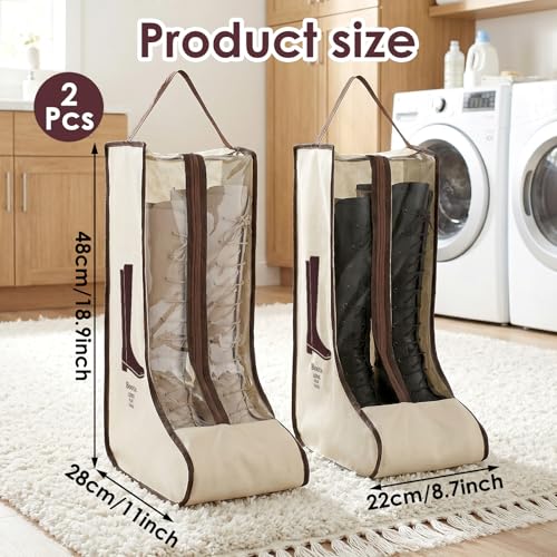 Portable Boots Storage Bag, Beige Dust Proof Boots Protector Carry Bag with Handle Shoe Dust Organizer Packing for Travel and Daily Use(Large) - size: Large