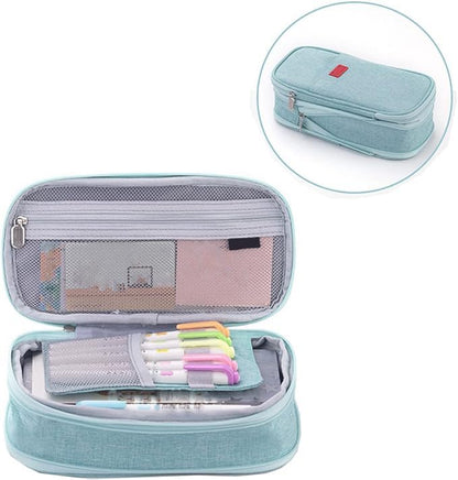 Arnuixty Large Storage Pencil Case Pen Bag with Zipper Big Capacity Pouch Organizer for Office Travel Holder Box - color: Mint Green