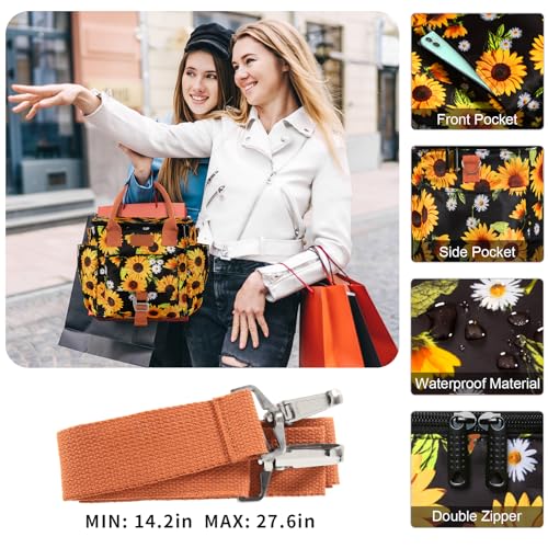 Joymee Insulated Lunch Bag for Women Reusable Leakproof - Sunflower | Large Spacious, Cooler Lunch Bag, Adjustable Shoulder Strap, With Side Pocket, Bottle Holder, for Office Work Picnic Travel - color: Sunflower