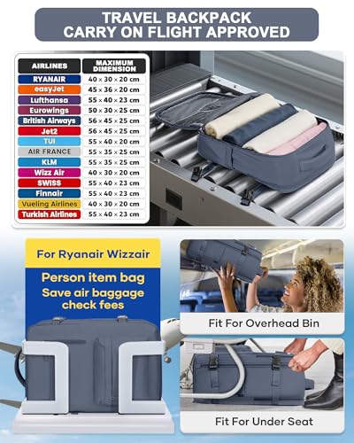 VGCUB Carry on Travel Backpack for Women Men Large Laptop Gym Work Frontier Airlines Personal Item Bag Business Airport Lightweight Backpack Flight Approved Mochilas de Viaje Grey Blue - color: Grey Blue, style: Large