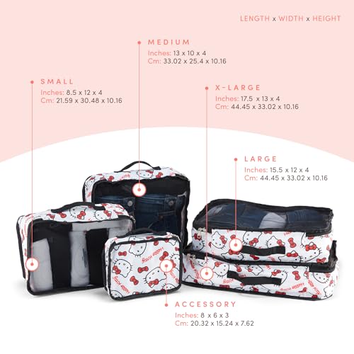 Sanrio's Hello Kitty Packing Cubes - 5 Piece Packing Cube Bags - Travel Essentials - Suitcase Luggage Organizer Set - Hello Kitty and Friends, My Melody, Kerromi, Kerropi, Badtz-Maru (Hello Kitty) - color: White