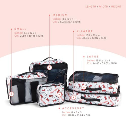 Sanrio's Hello Kitty Packing Cubes - 5 Piece Packing Cube Bags - Travel Essentials - Suitcase Luggage Organizer Set - Hello Kitty and Friends, My Melody, Kerromi, Kerropi, Badtz-Maru (Hello Kitty) - color: White