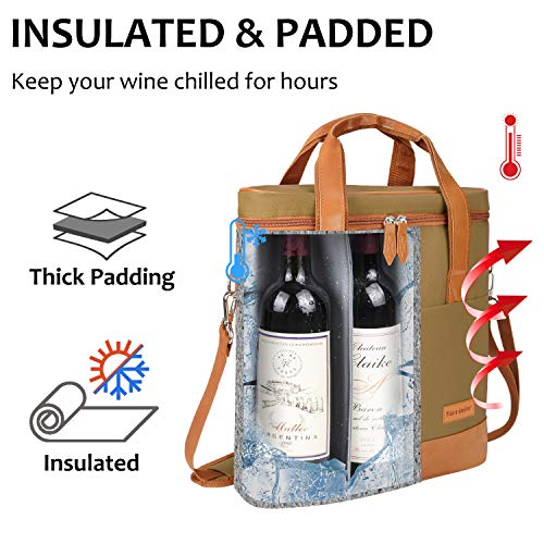 Tirrinia Insulated Wine Gift carrier - 3 Bottle Travel Padded Wine Carry Cooler Tote Bag with Handle and Adjustable Shoulder Strap, Khaki - color: Khaki