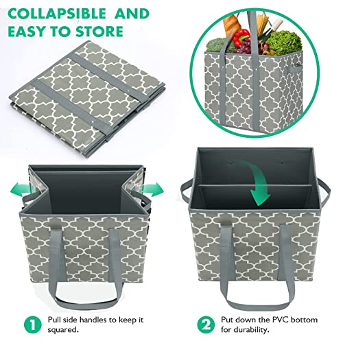 WISELIFE Reusable Grocery Bags 2-Pack Foldable Washable Storage Bins Basket Water Resistant Shopping Utility Tote Bag Grey - color: Grey, size: 2 Pack