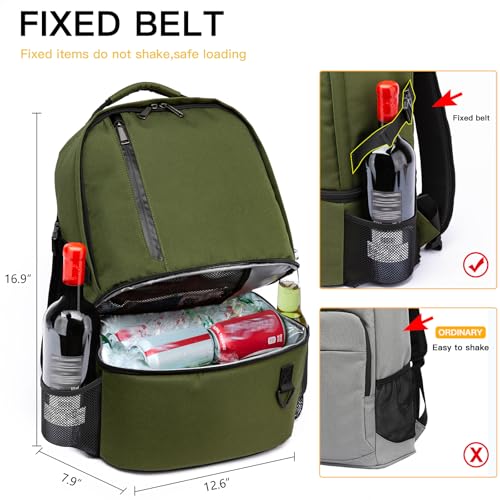 TUGUAN Insulated Cooler Backpack 38 Cans Double Deck Leakproof Lightweight Soft Lunch Backpack Small Cooler Bag Beach Picnic - color: 8901-green