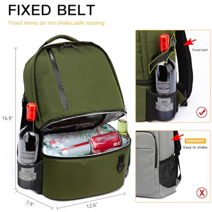 TUGUAN Insulated Cooler Backpack 38 Cans Double Deck Leakproof Lightweight Soft Lunch Backpack Small Cooler Bag Beach Picnic - color: 8901-green