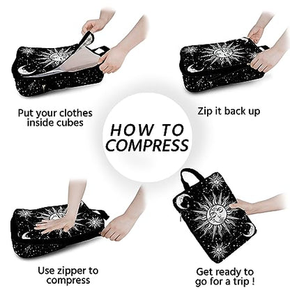 6 Pcs Compression Packing Cubes Waterproof Suitcase Travel Bag Luggage Backpack Organizer Travel Cubes for Packing-Gothic Style - color: Gothic Style