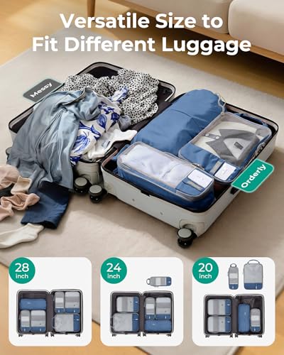 BAGSMART 6 Set /4 Set/2 Set Compression Packing Cubes for Travel, Lightweight Luggage Organizer Bags, Durable Space Saver Bags Travel Essentials - color: Déja Vu Blue, size: Set of 6