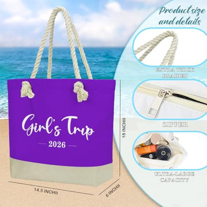 Fokongna Tote Bag For Women, Beach Bag Best Friend Travel Birthday Gifts, Travel Parties Vacation Shopping Essentials - color: Girls Trip Purple