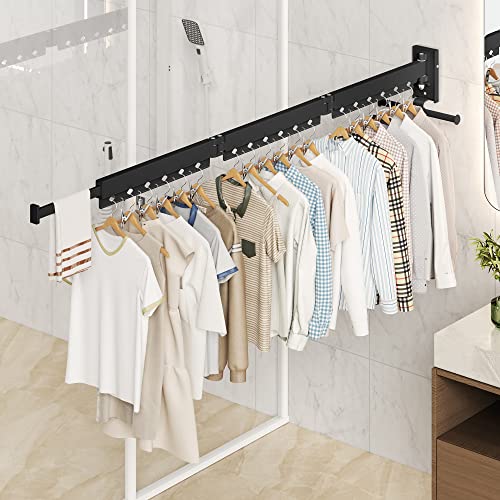 HEILAIYI Wall Mounted Clothes Hanger,Clothes Drying Rack,Laundry Drying Rack,Clothes Rack,Laundry Rack Wall Mount,Retractable Collapsible Drying Rack Clothing (Windproof Holes,with Clips),Black - size: Upgrade-Black / Holes with Clips