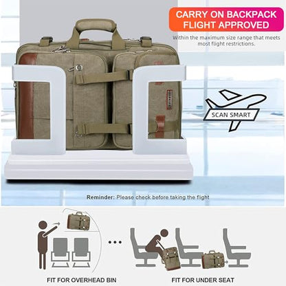 WITZMAN Canvas Travel Backpack for Men Large Laptop Backpack Fit 16 inch Carry-on Airline Approved Convertible Shoulder Rucksack(A6617-3 Army Green) - color: Army Green